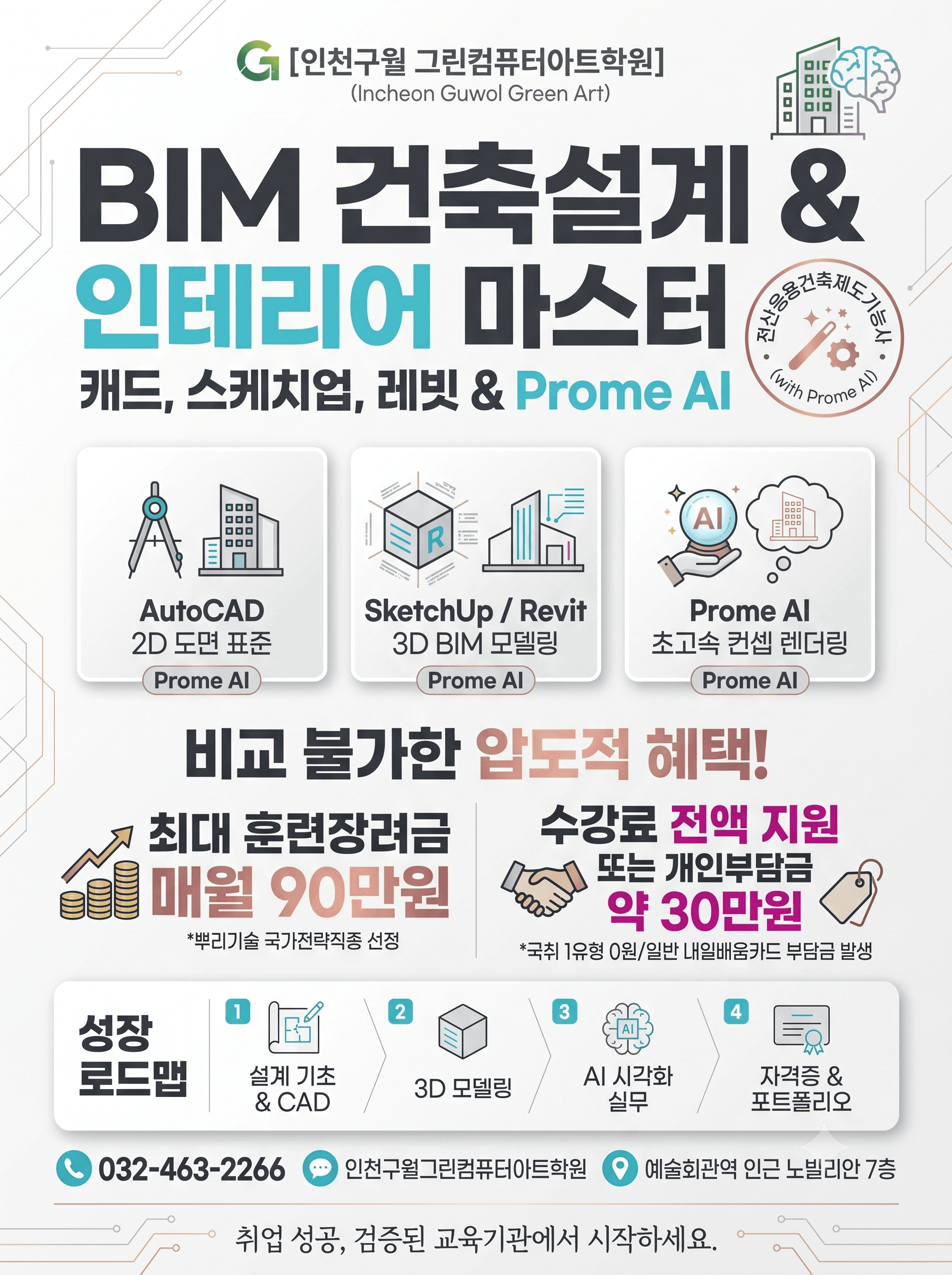『BIM』건축설계&인테리어(캐드,스케치업,레빗)&전산응용건축제도기능사(with Prome AI)